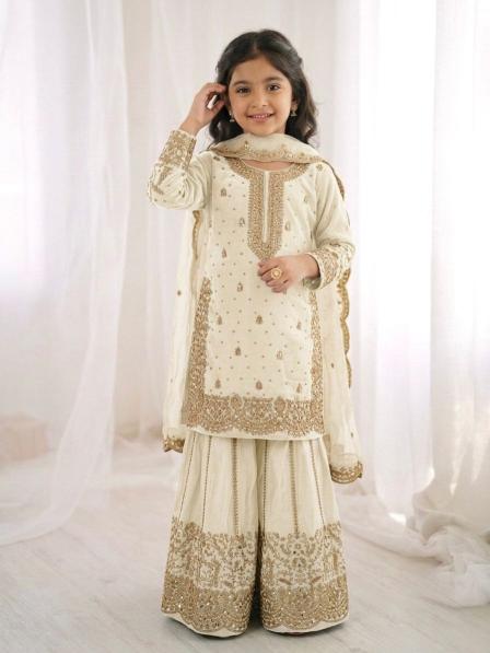 Kids Ethnic Wear ZSR 3169 Fendy Silk White Mumbai wholesale children boutique clothing
